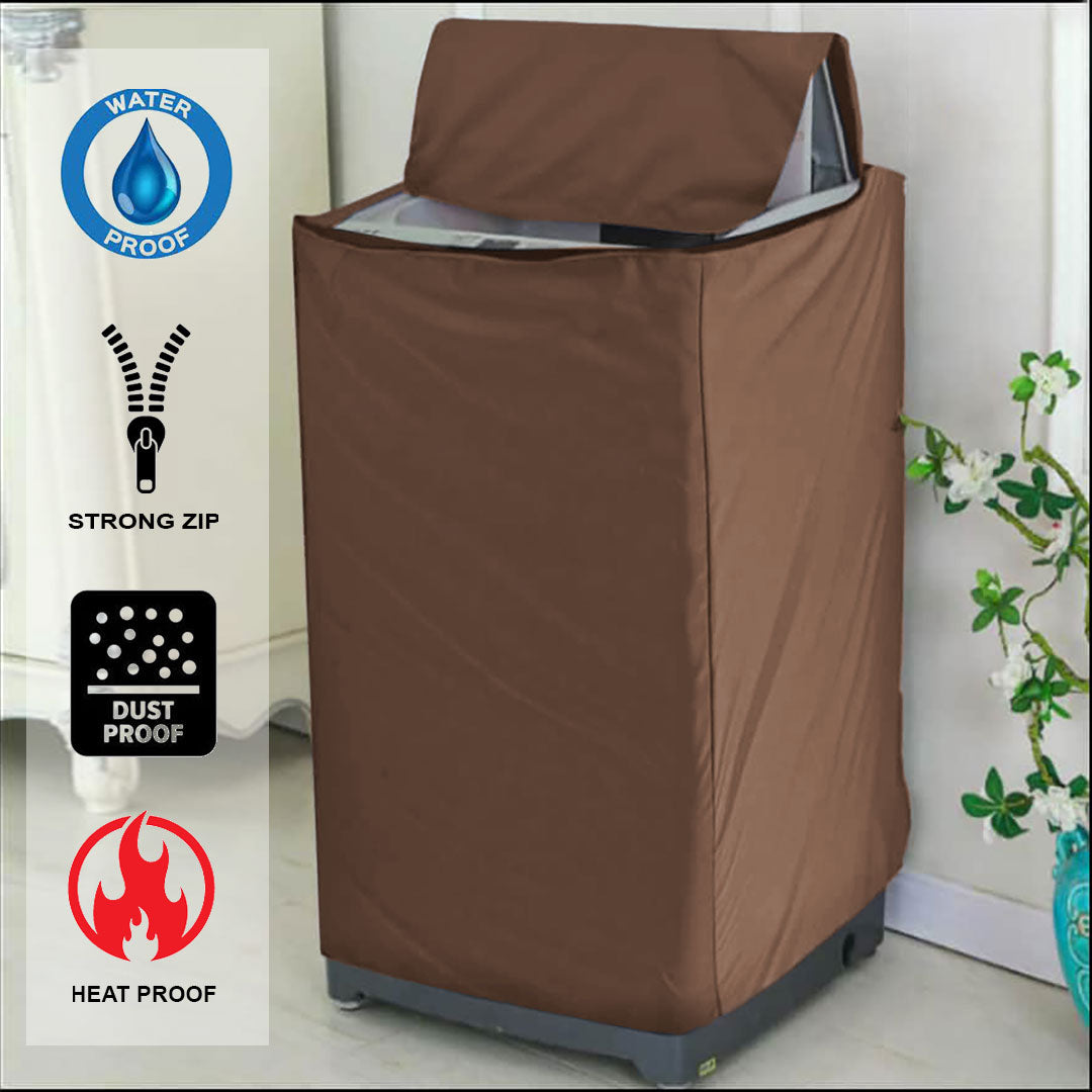 Zip Open Close Waterproof Top Loaded Washing Machine Cover (Brown Color - All Sizes Available)