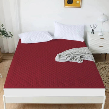 Cotton Quilted Waterproof Mattress Cover - Maroon
