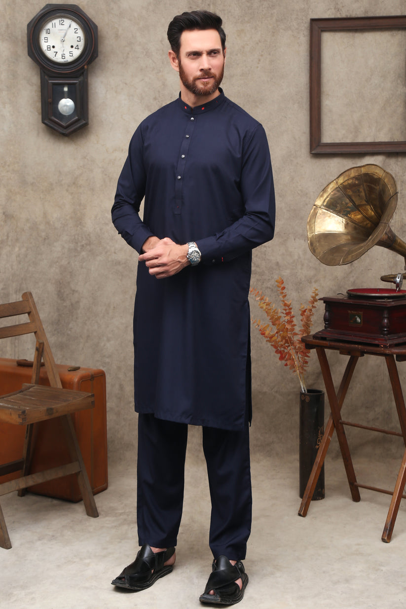 Special Navy Blue Wash & Wear Unstitched Suit MF-05
