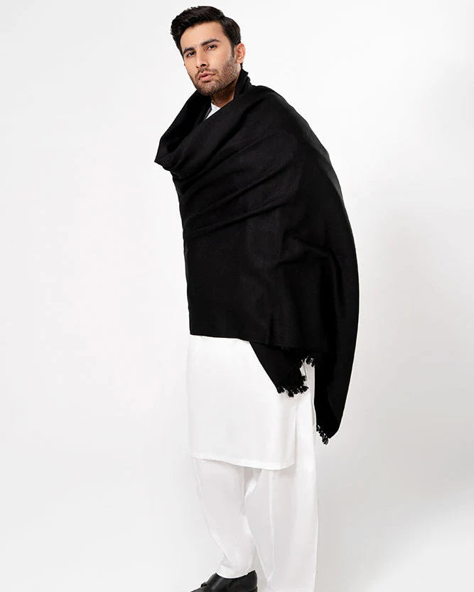 J. Men's Winter Wool Shawl - Black