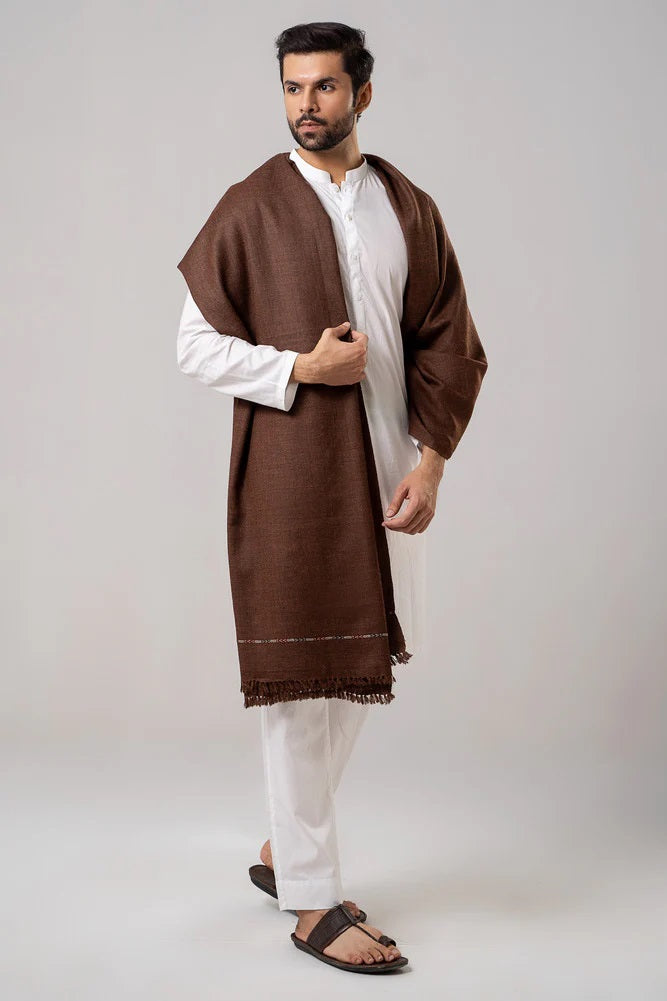 J. Men's Winter Wool Shawl - Coffee Brown