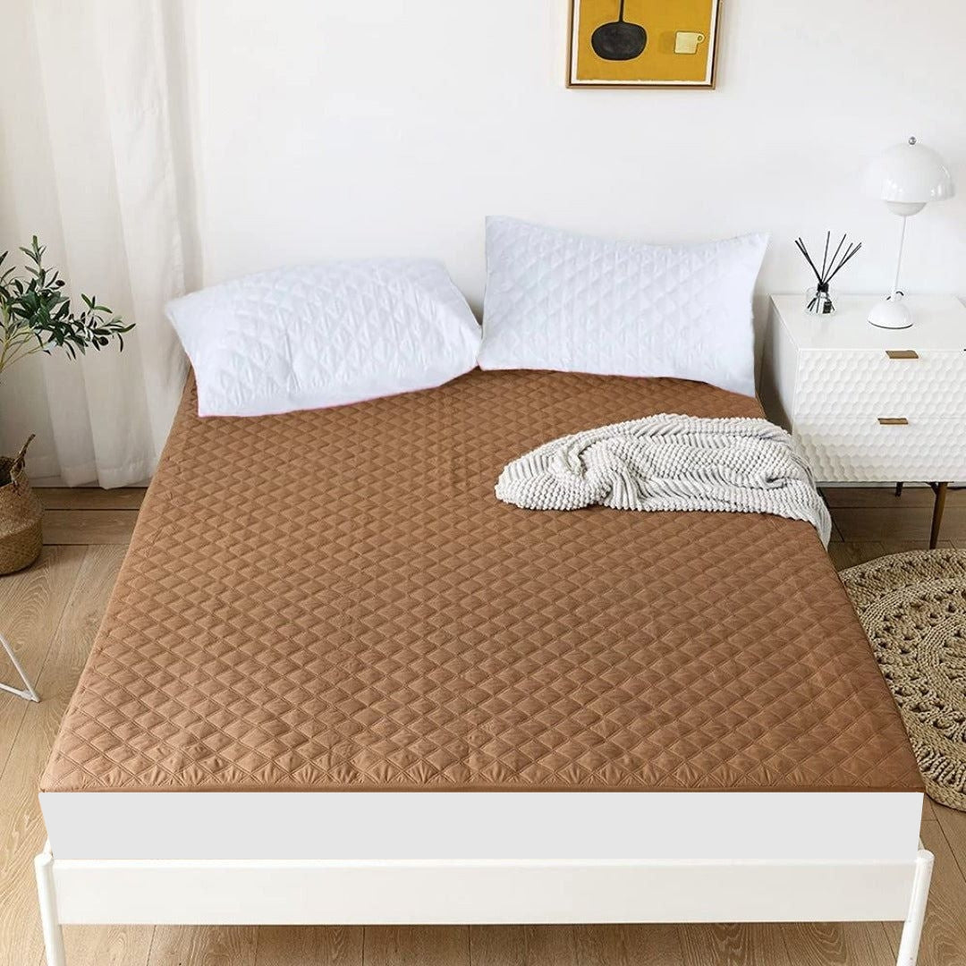 Cotton Quilted Waterproof Mattress Cover - Brown
